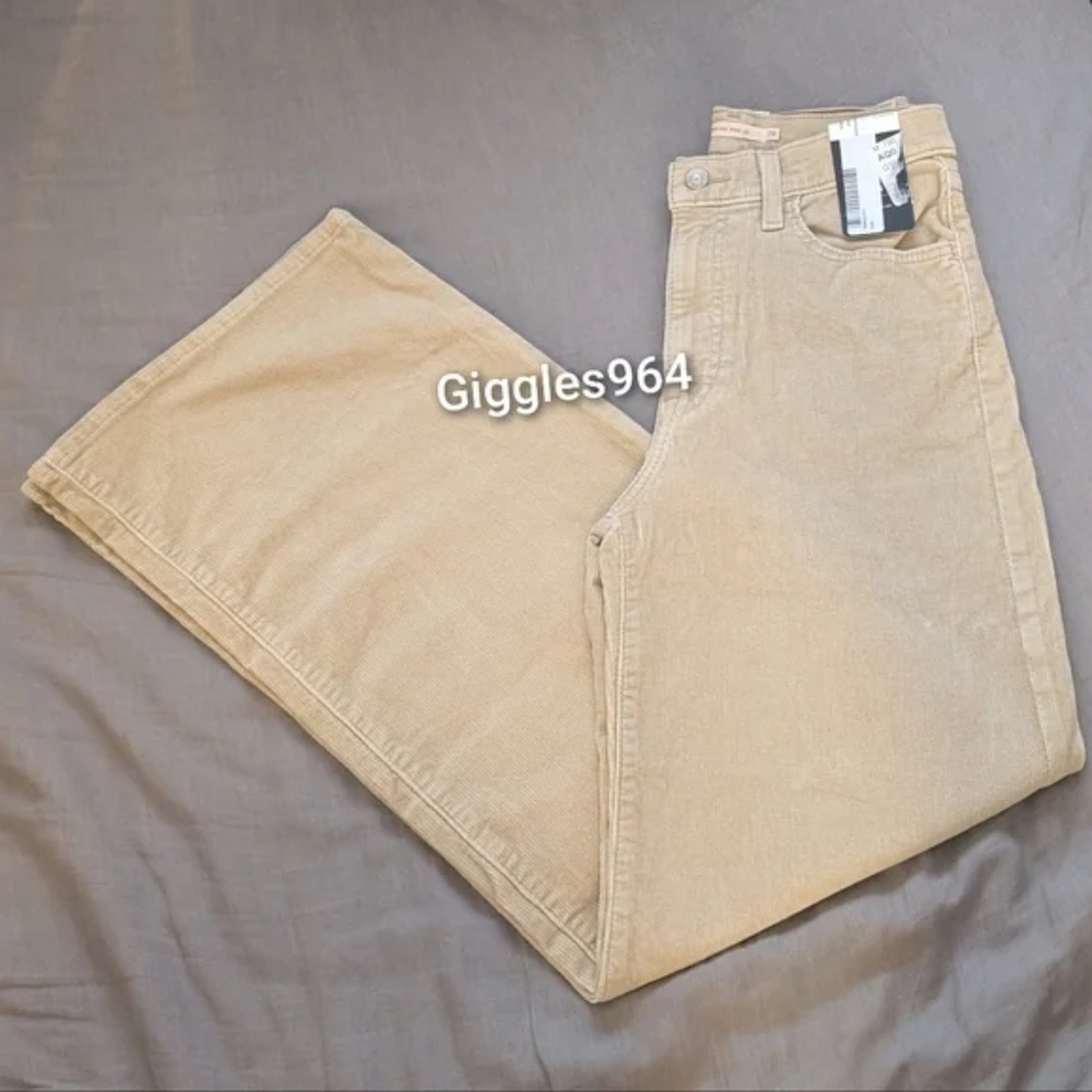 Levi's Ribcage Wide Leg Corduroy Jeans Cord Pants Beige